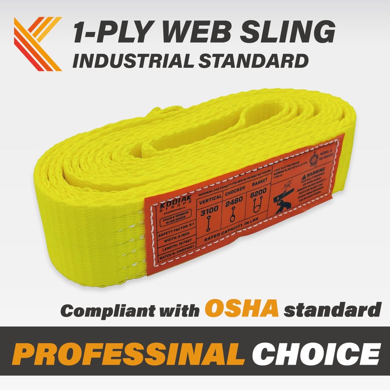 KODIAK STRAPS 1-Ply Webbing Sling 2 x 20ft Lifting Straps 1Pack Heavy Duty Web Strap Rigging Moving Towing Hoisting Gear KODIAK STRAPS - Image 3
